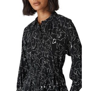 Whistles Black and White Stallion Print Shirt Dress